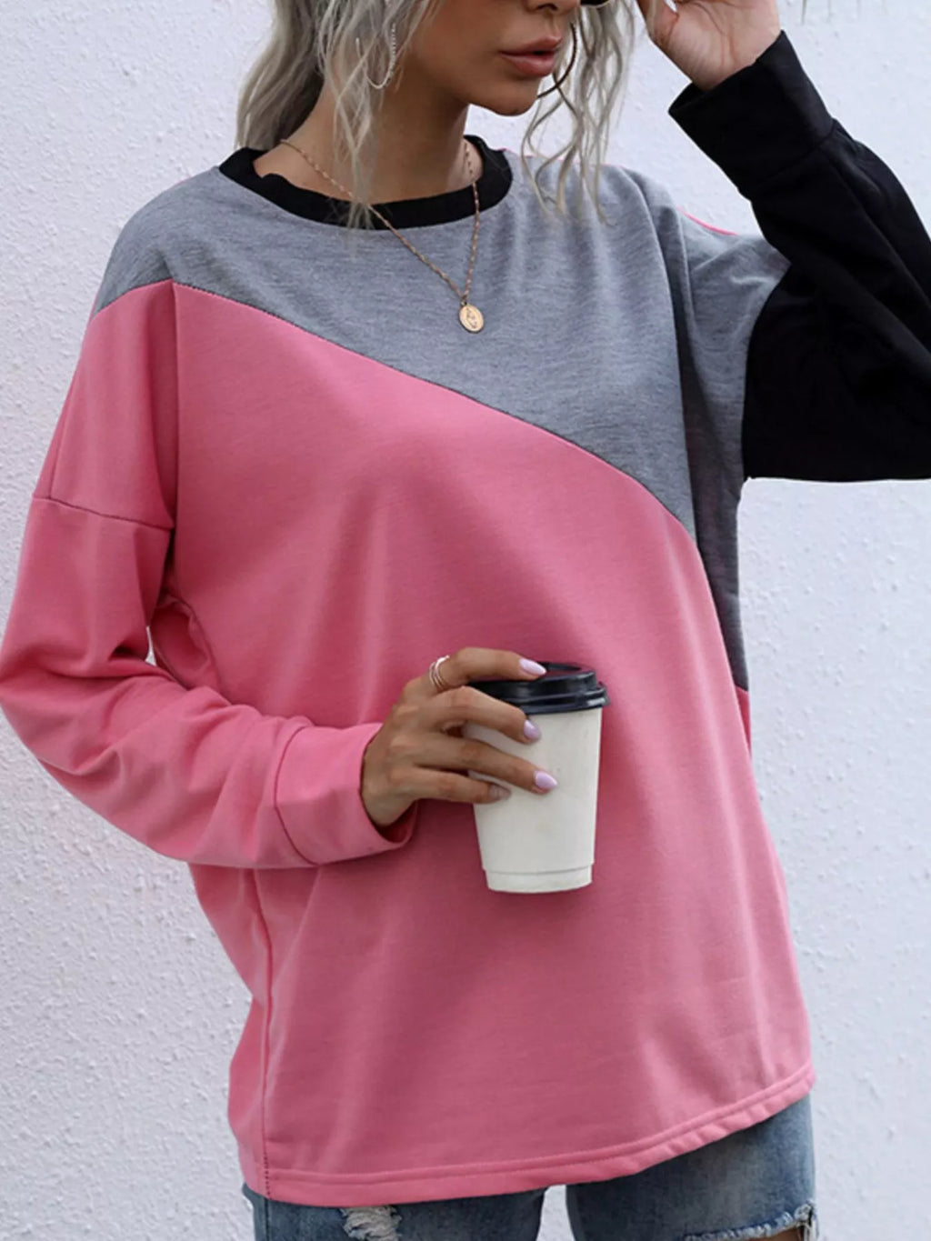Color Block Casual Round Neck Sweatshirt