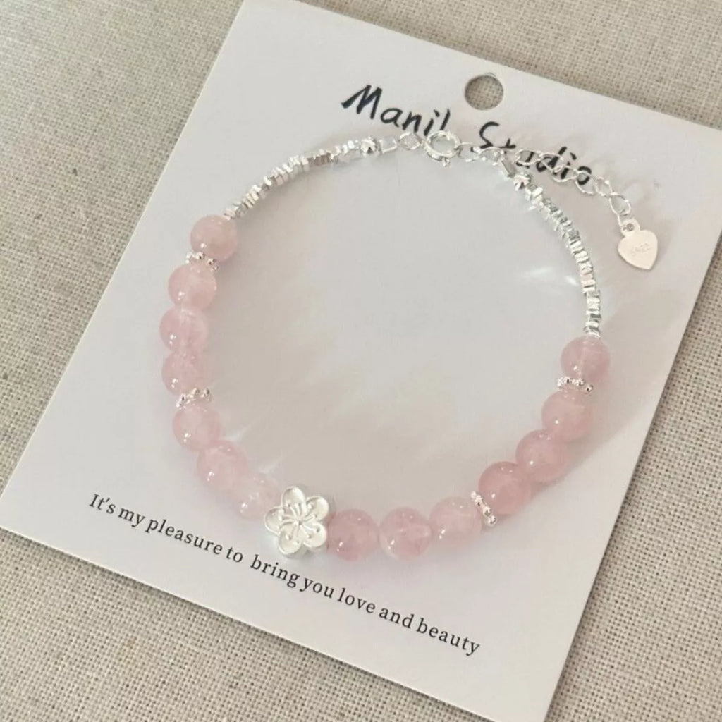 925 Sterling Silver Crystal Bead Flower Bracelet