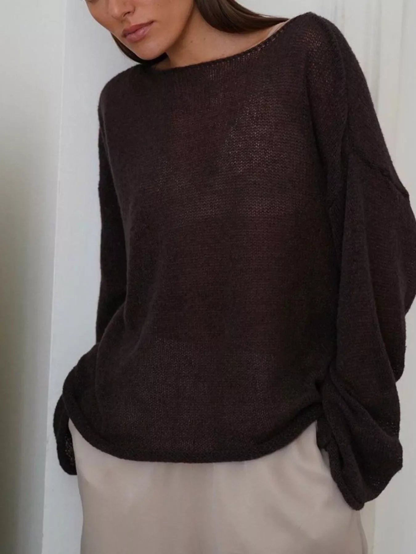 Boat Neck Dropped Shoulder Sweater