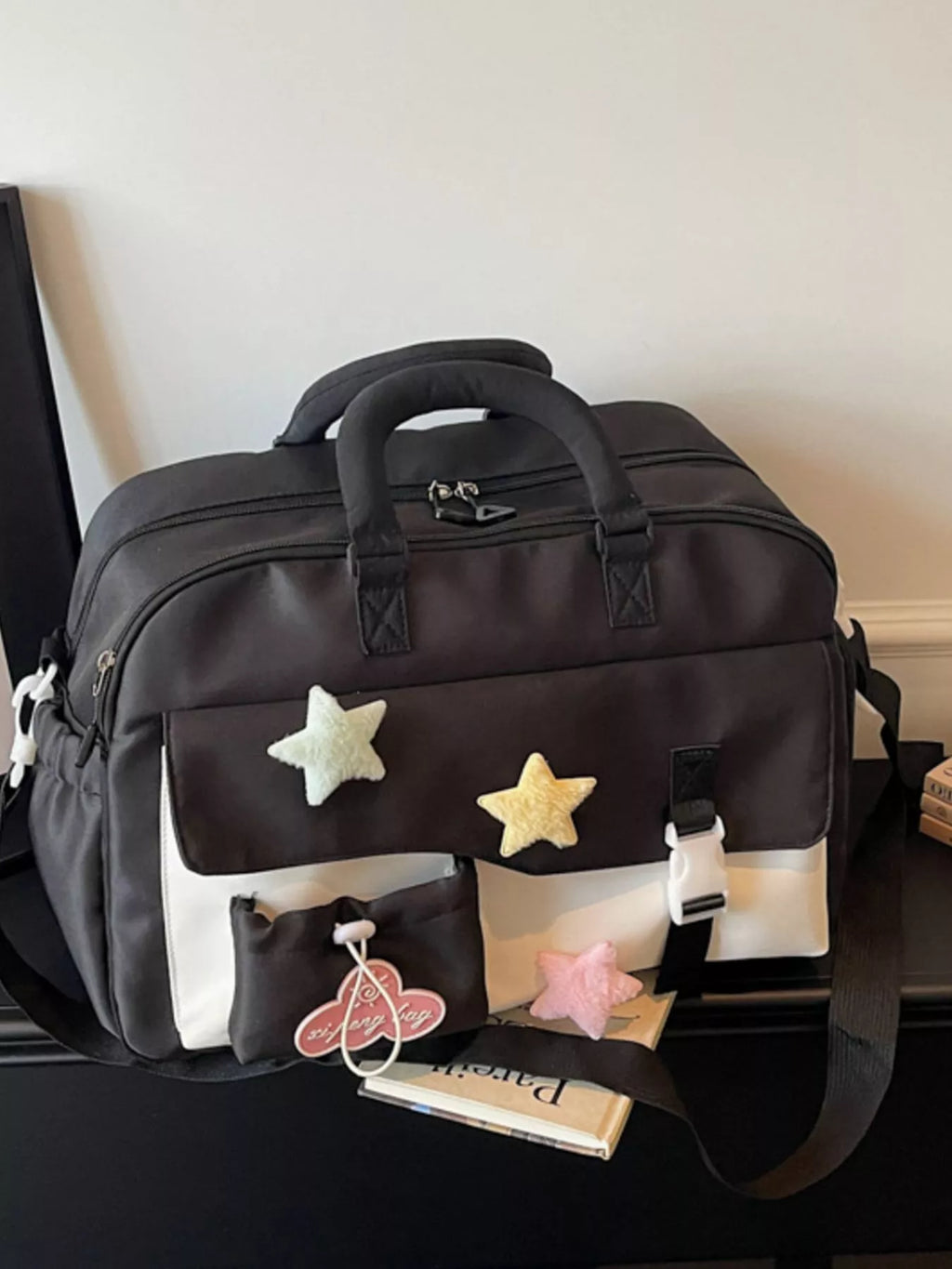 Color Block Star & Cloud Embellished Travel Bag