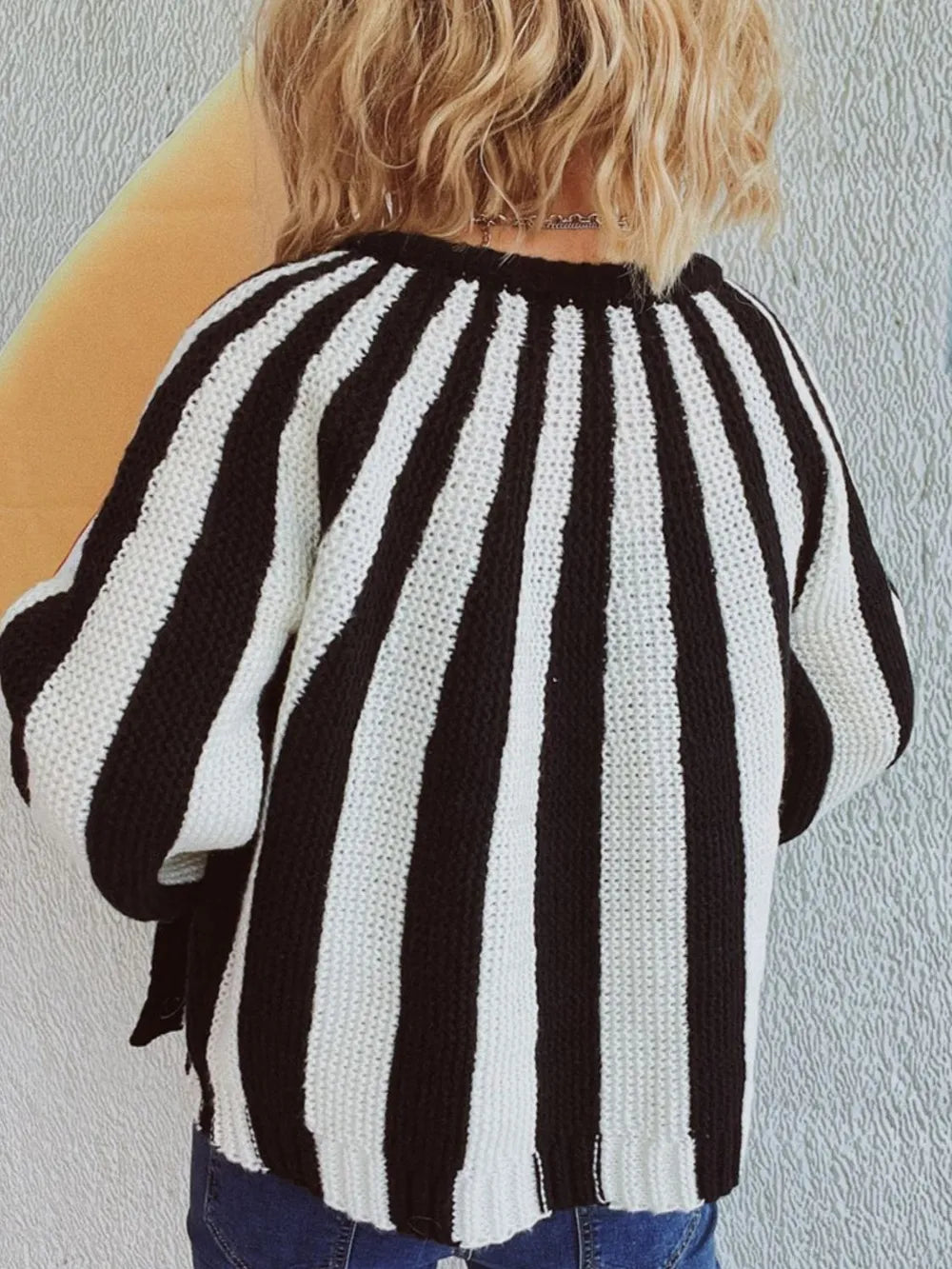 Contrast Stripes Button Down Long Sleeve Cardigan