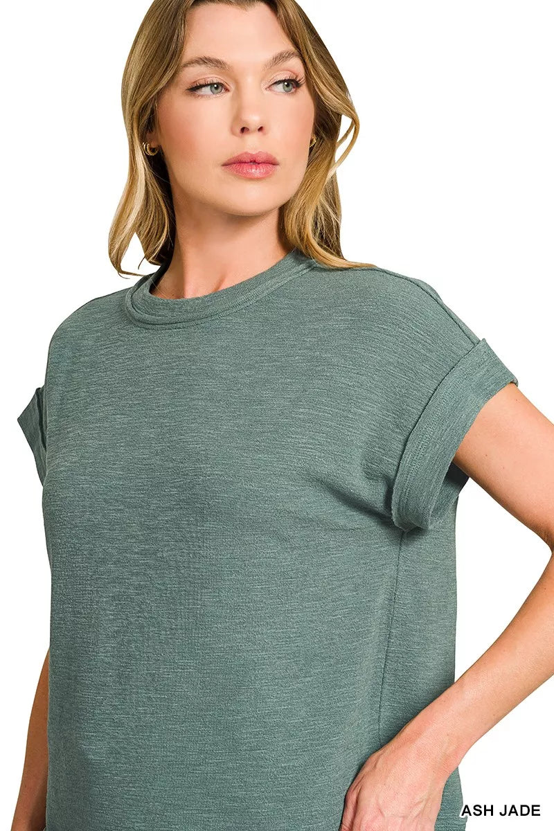 Zenana Cotton Slub Short Sleeve Tee and Pants Set