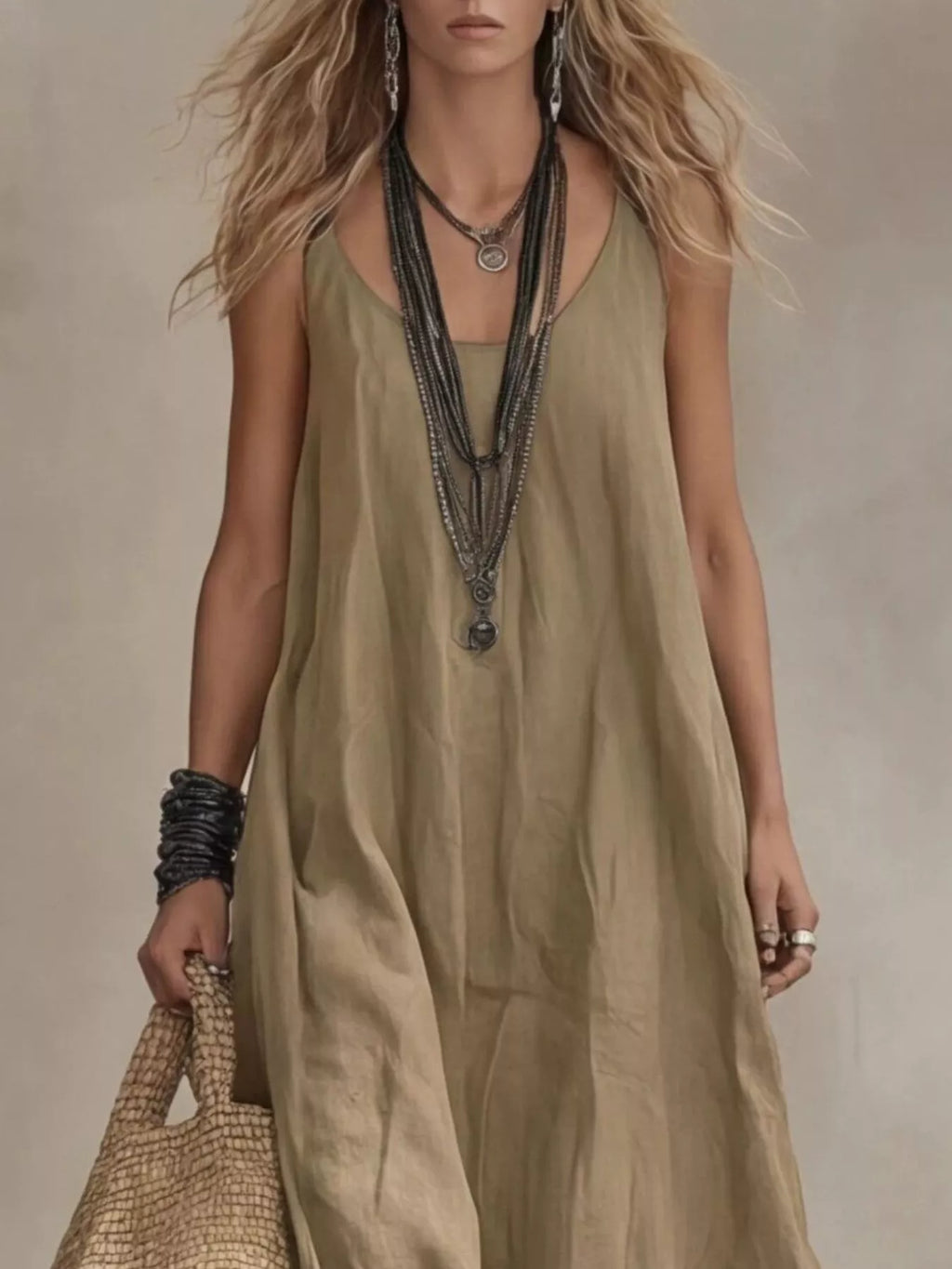Full Size Scoop Neck Sleeveless Maxi Dress Plus Size