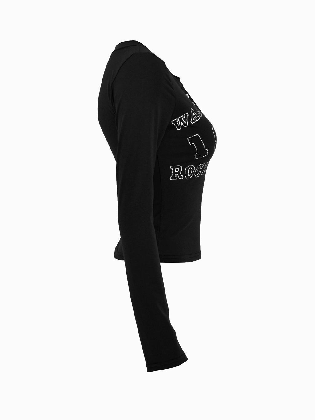 Letter Graphic Button Detail Long Sleeve T-Shirt