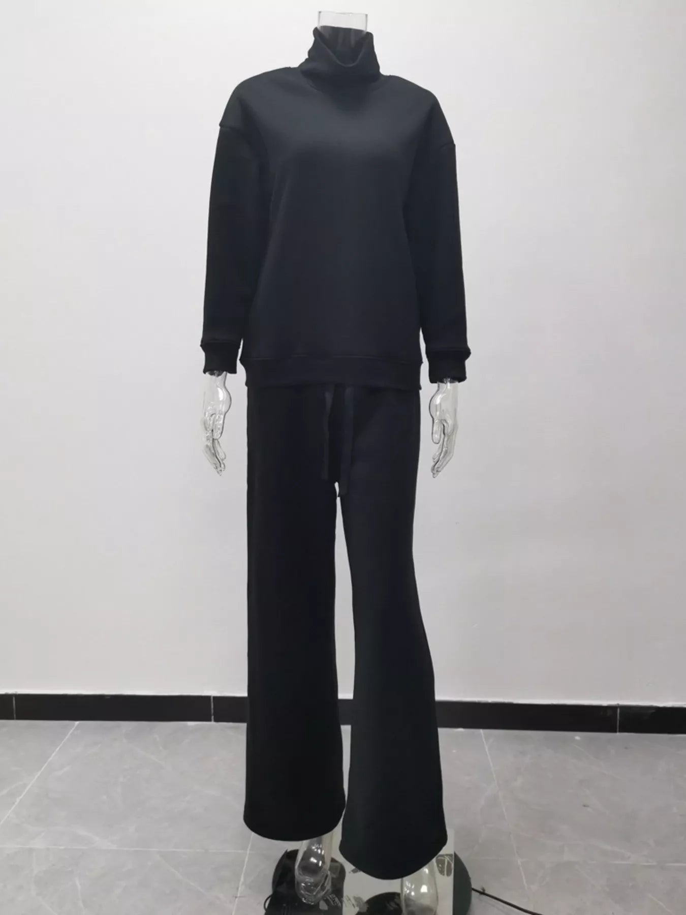 Full Size Turtleneck Long Sleeve Top and Pants Sweater Set Plus Size