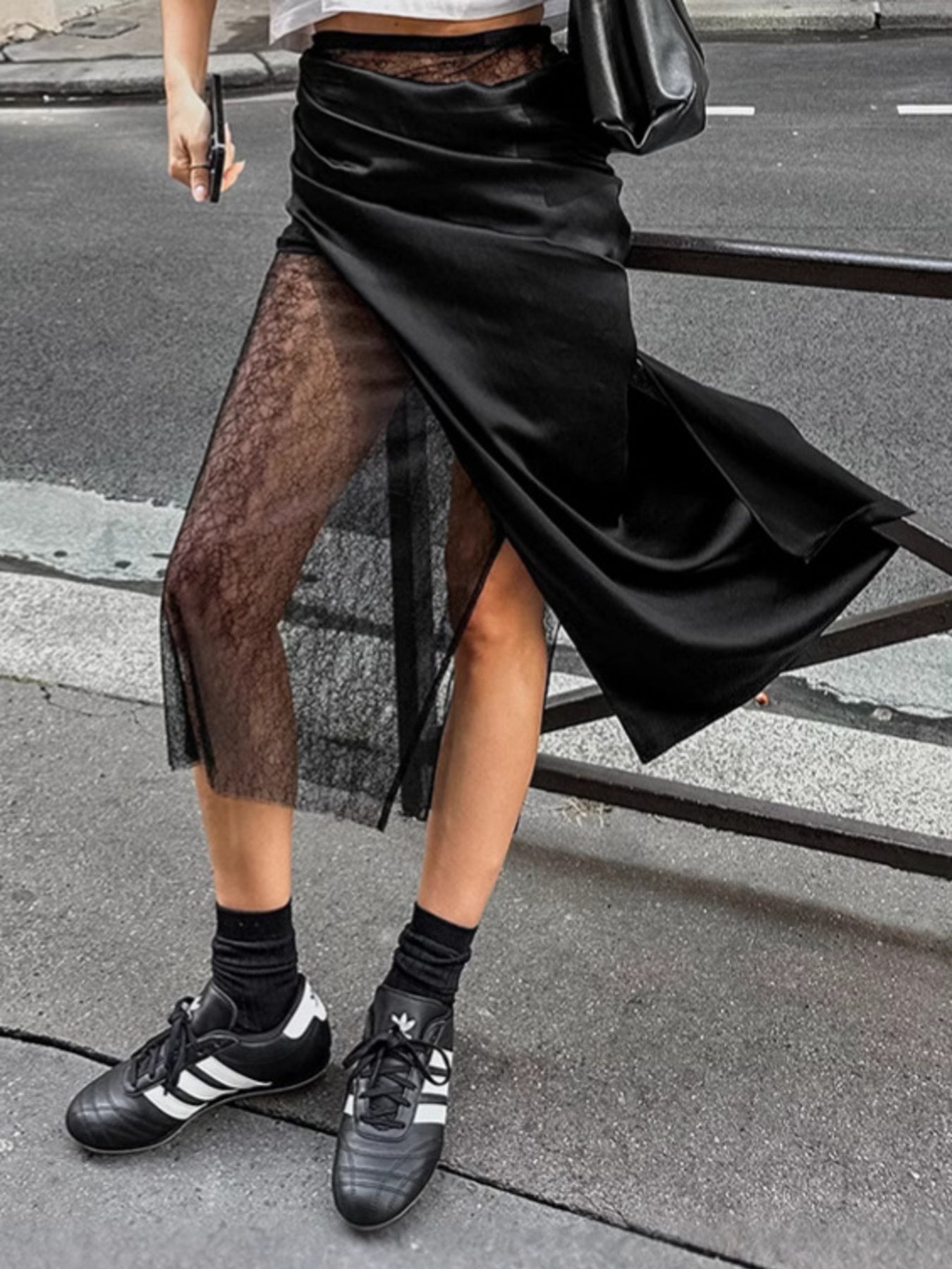 Lace Panel Midi Skirt