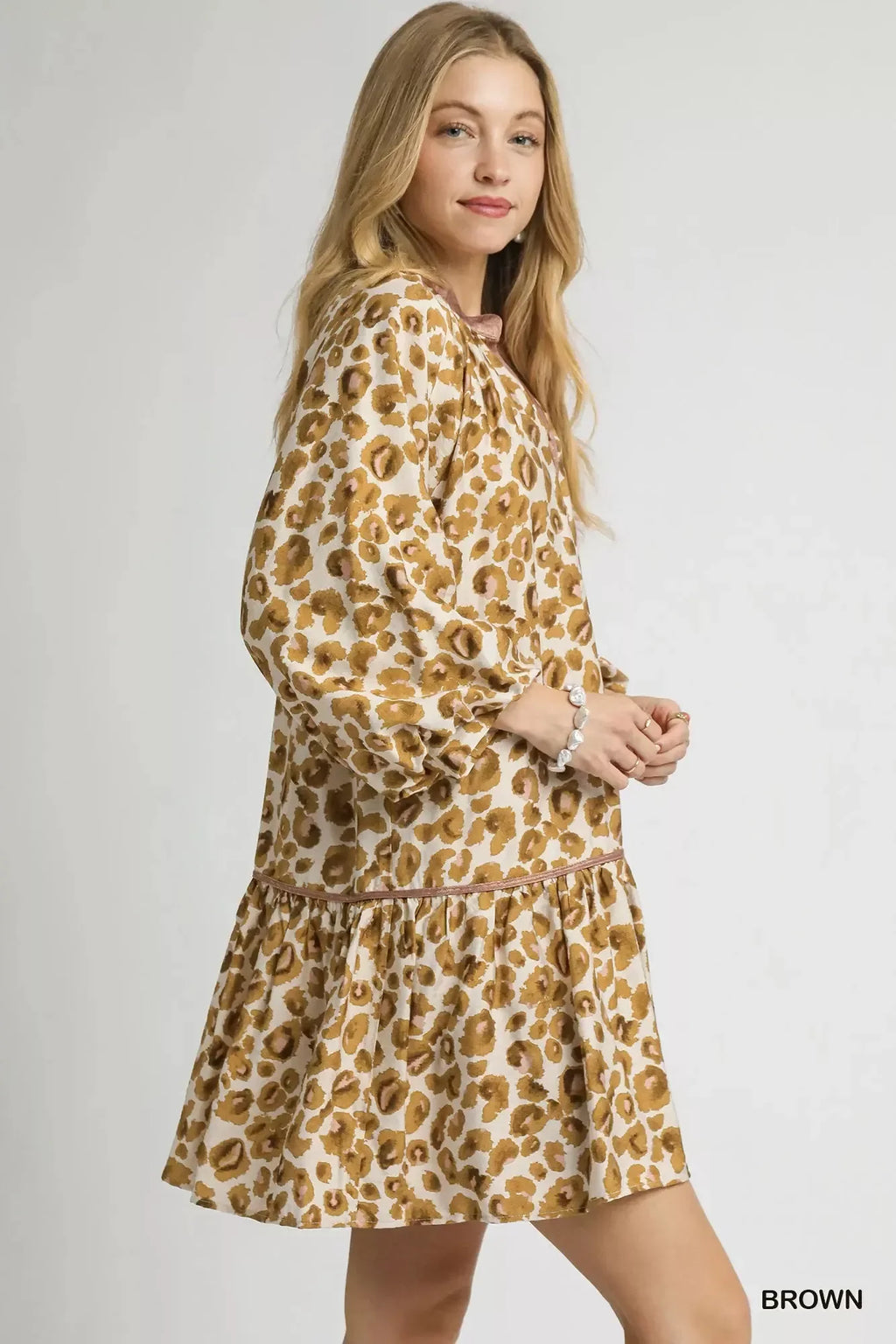 Umgee Leopard Print Tiered Mini Dress