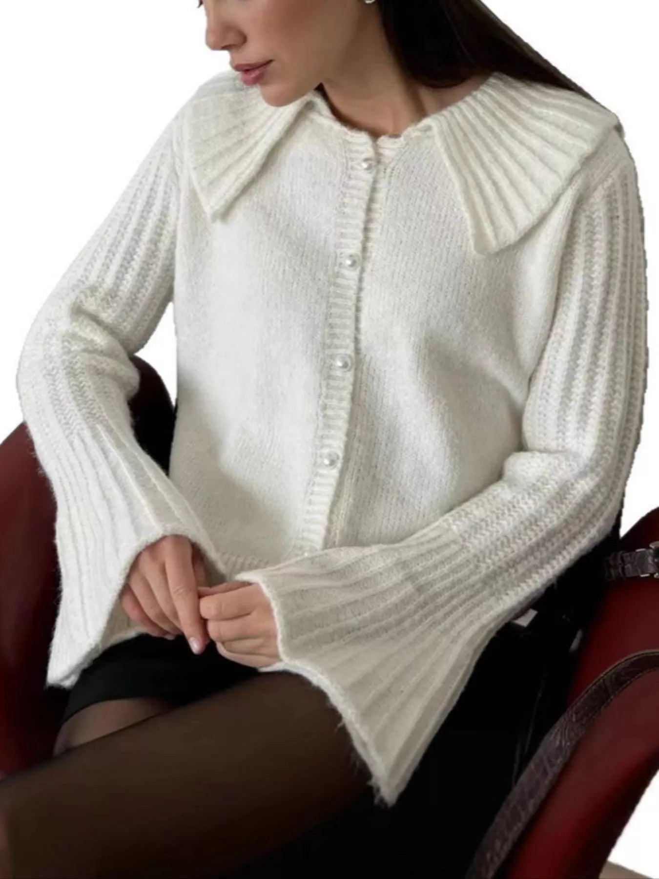 Button Up Flare Sleeve Cardigan