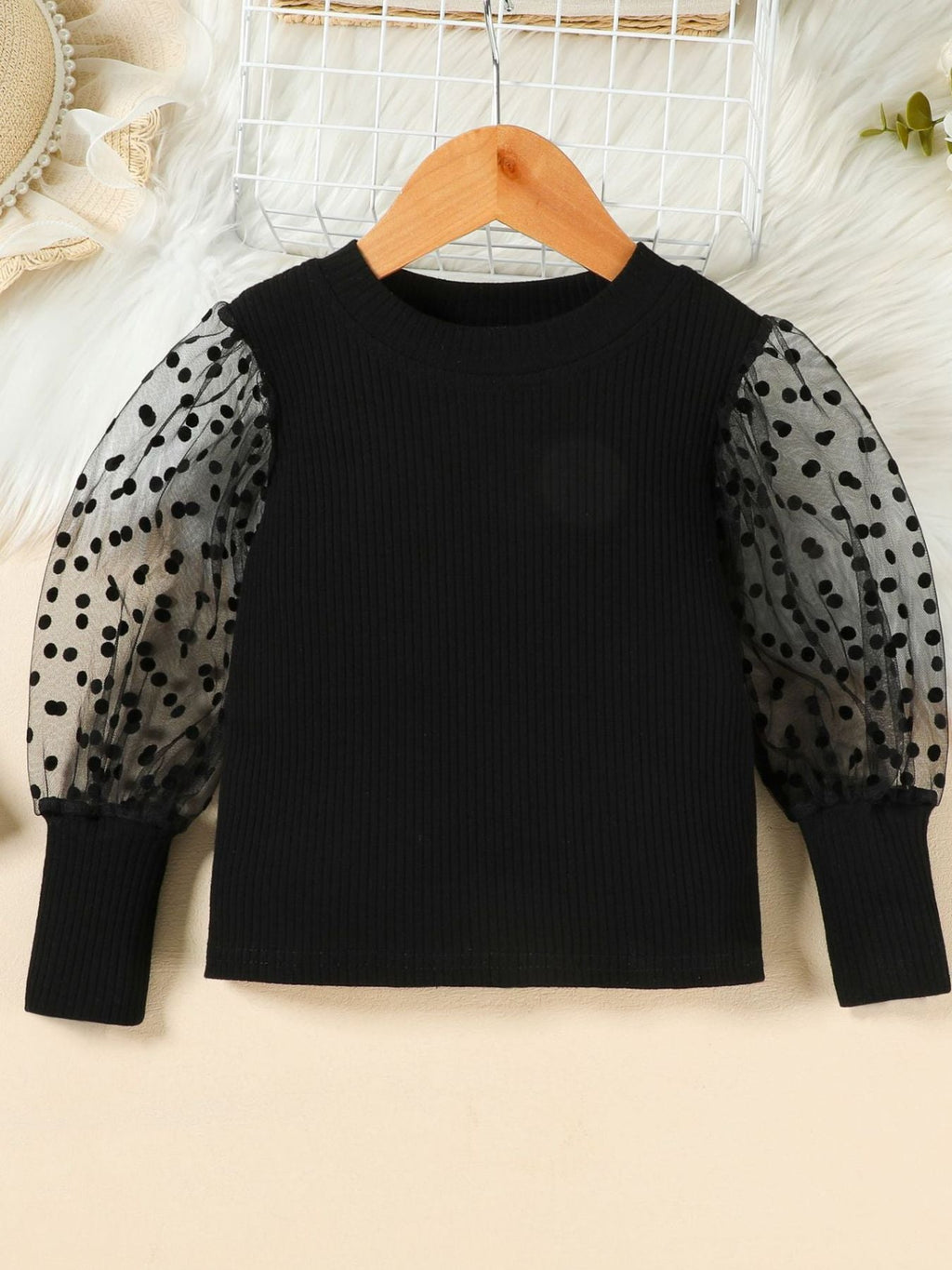 Children's Polka Dot Sleeve Top & Faux Leather Skirt Set