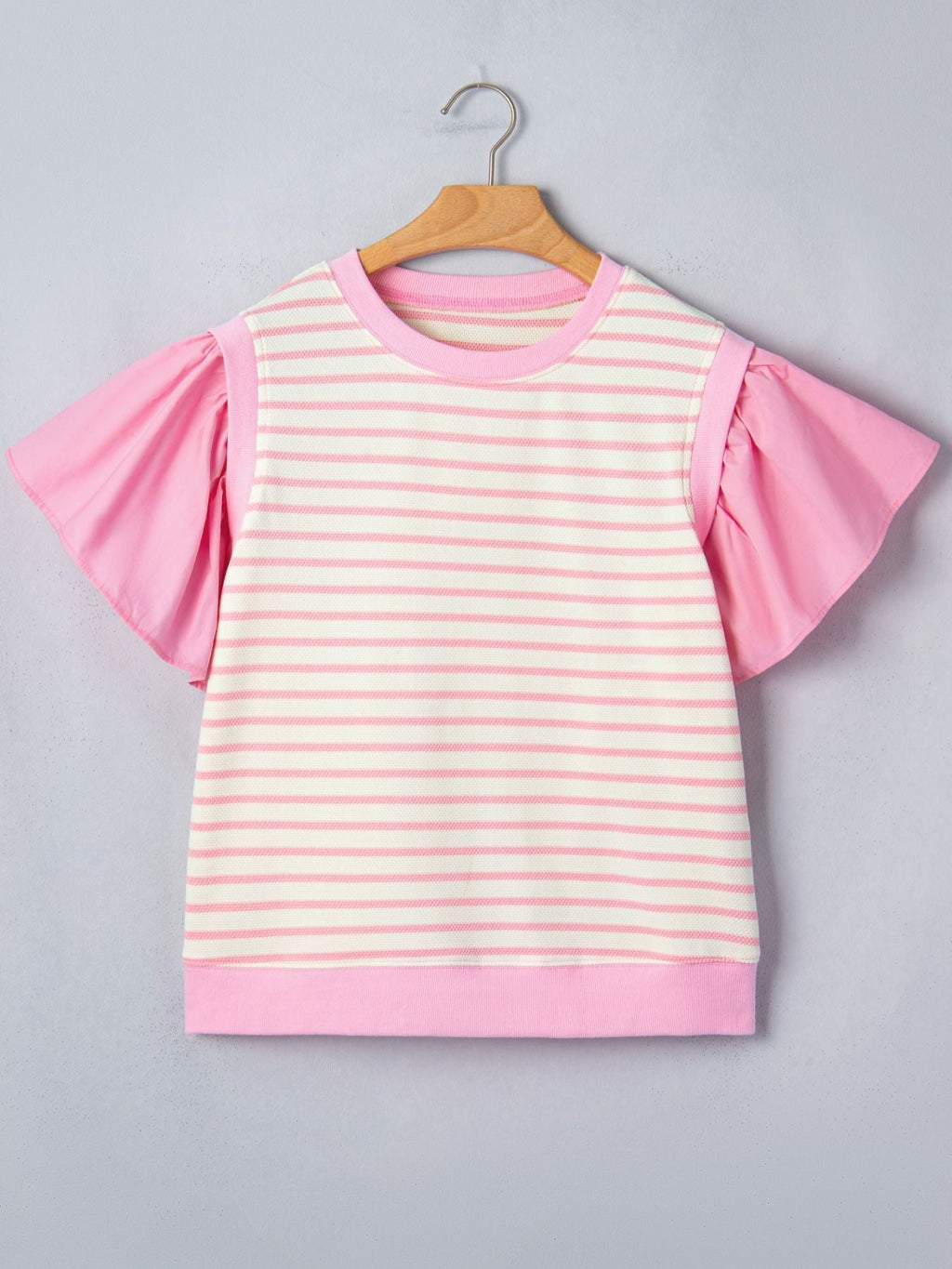 Stripe Ruffled Short Sleeve Patchwork Blouse