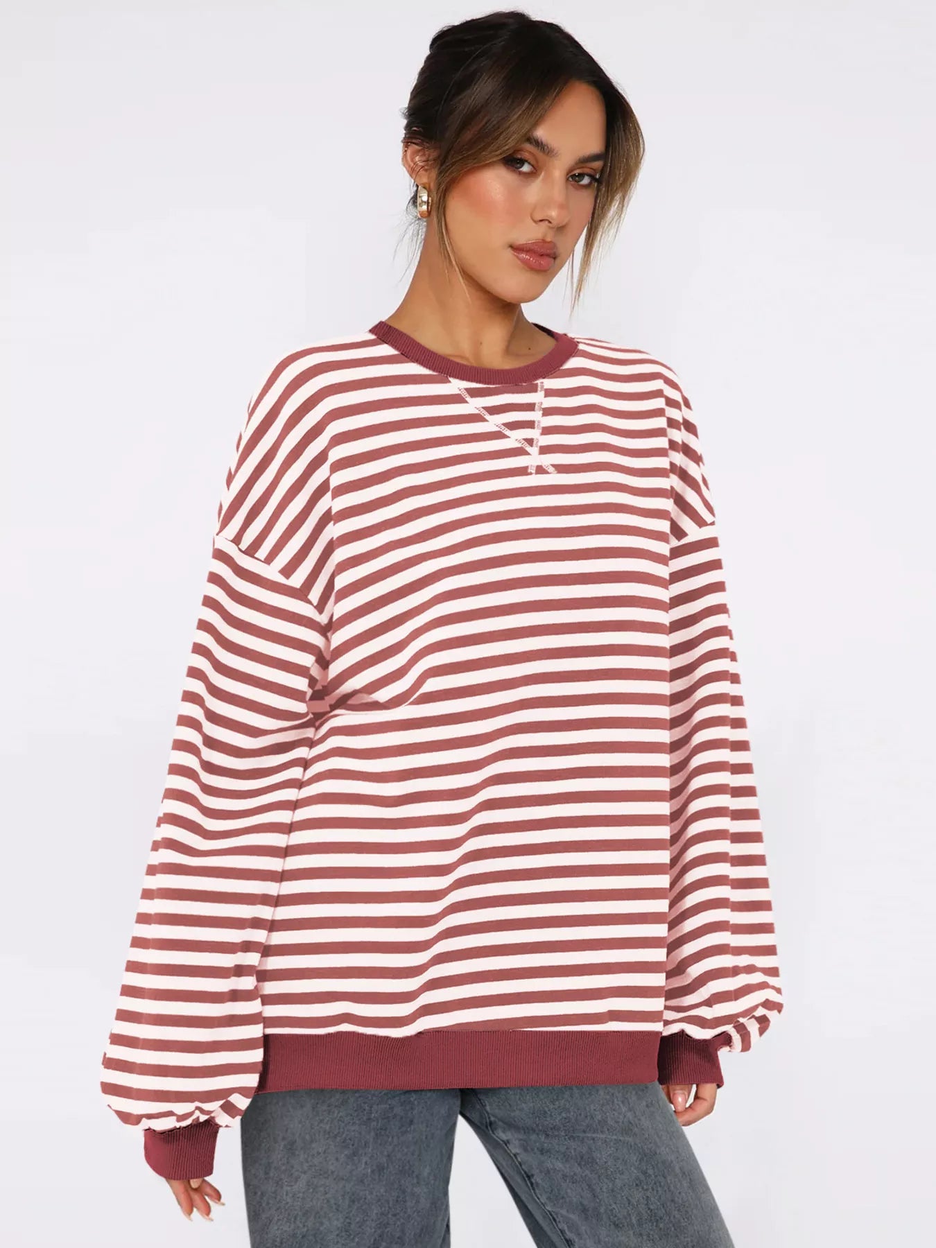 Striped Round Neck Long Sleeve Sweatshirt