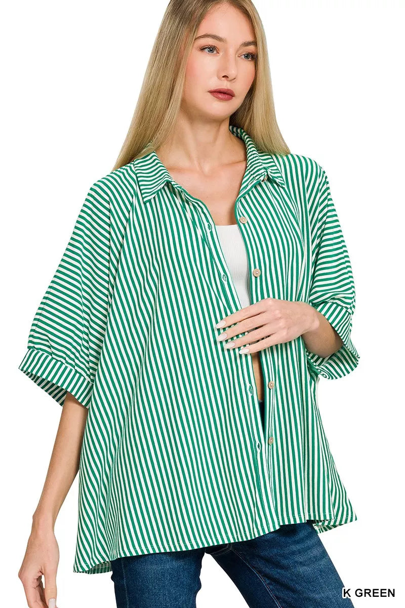 Zenana Oversized Stripe Button Down Shirt