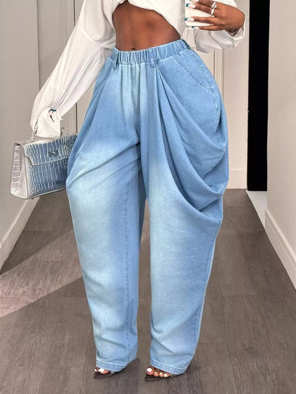 Ruched Wide Leg Jeans