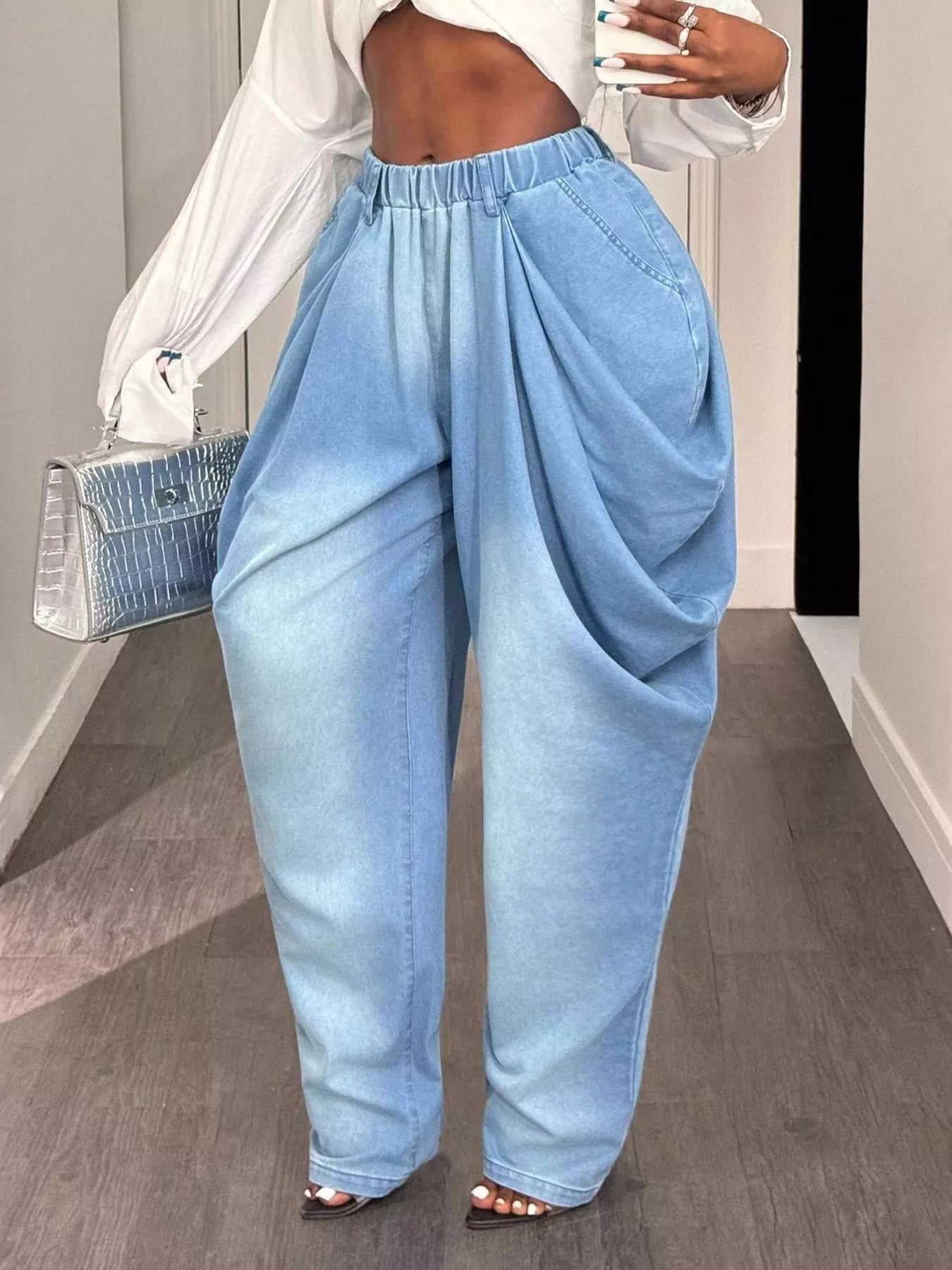 Ruched Wide Leg Jeans