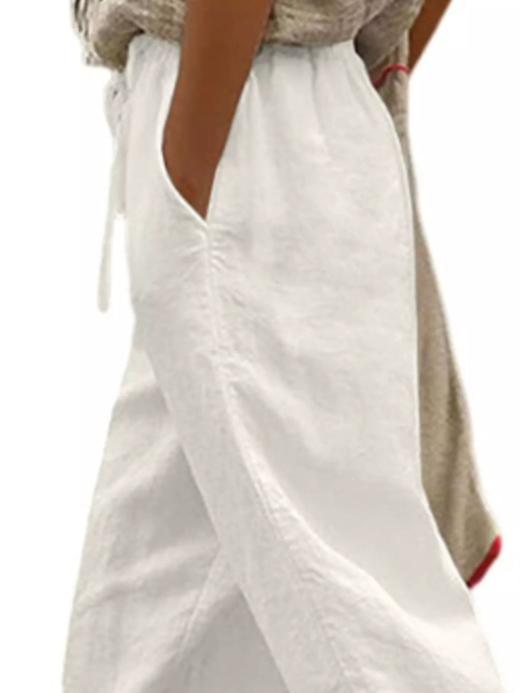 Casual Linen Drawstring Cropped Pants