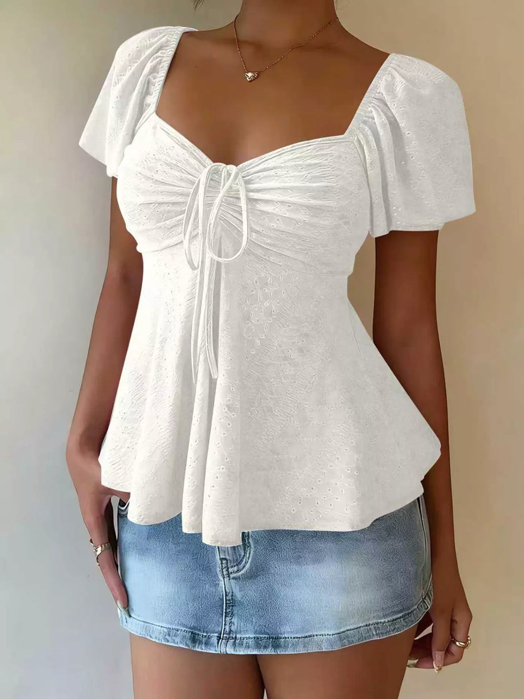 Sweetheart Neck Flutter Sleeve Top