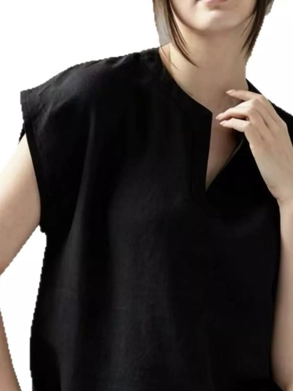 Notched Cap Sleeve Blouse