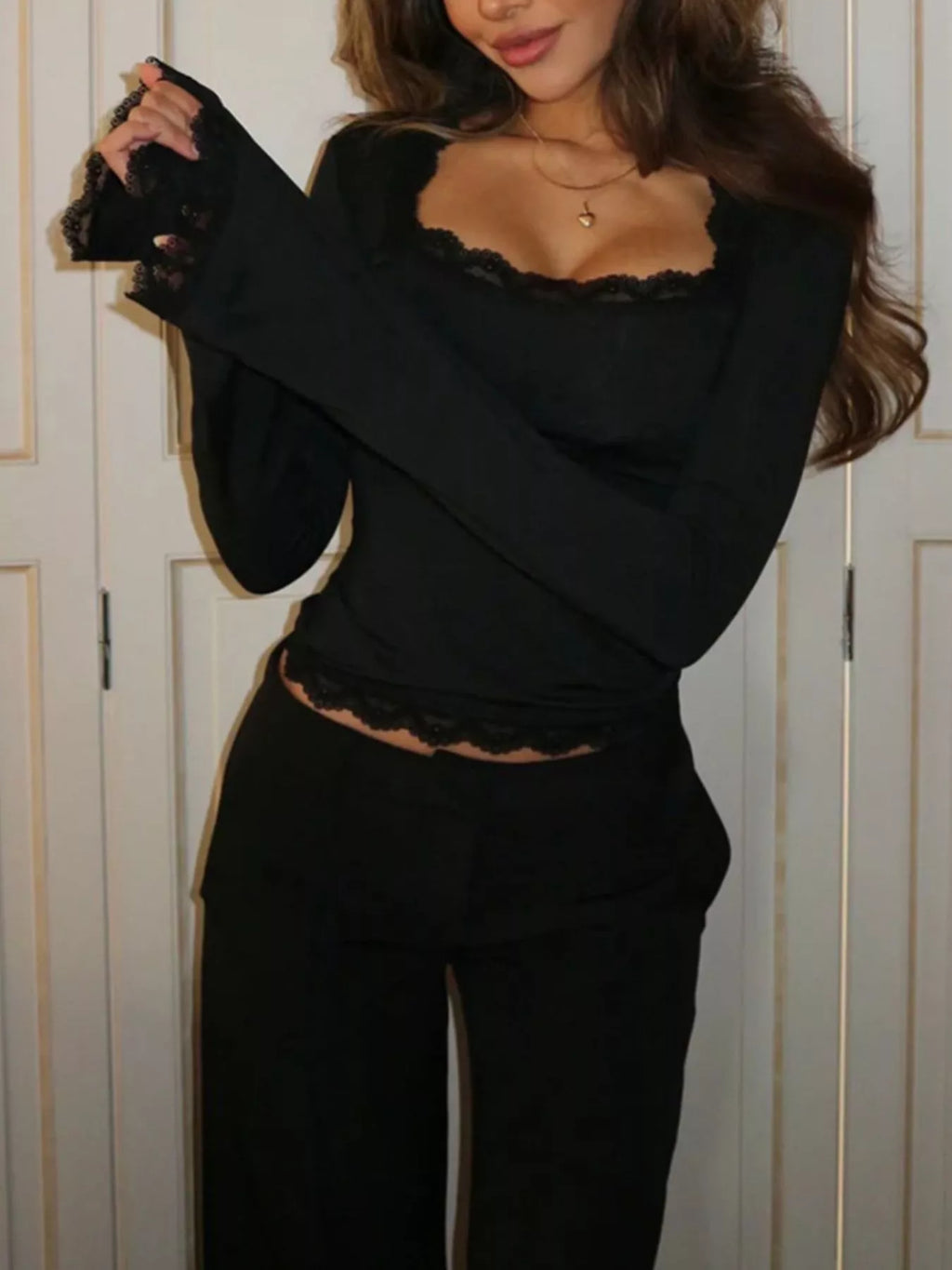 Lace Trim Long Sleeve T-Shirt