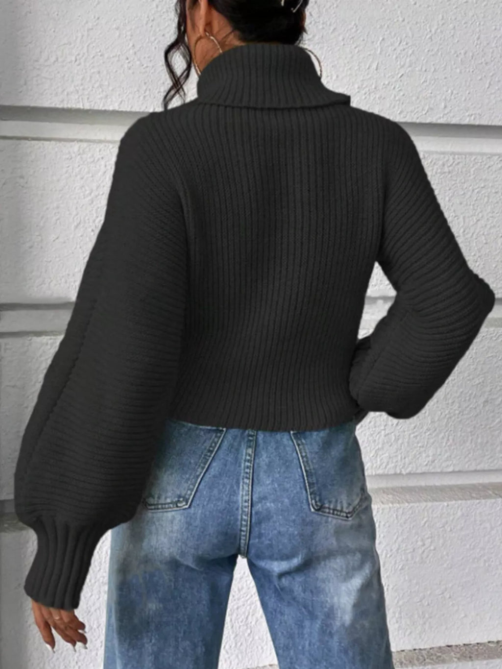 Textured Knit Turtleneck Long Sleeve Sweater