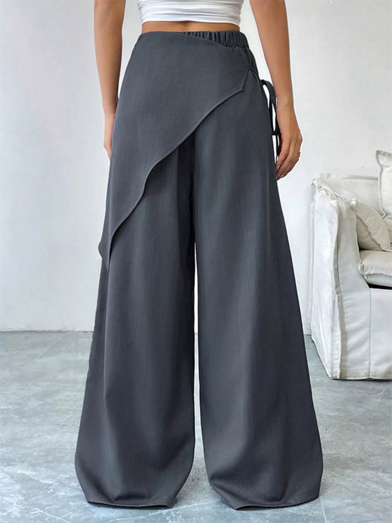 Asymmetrical Wrap Wide-Leg Pants