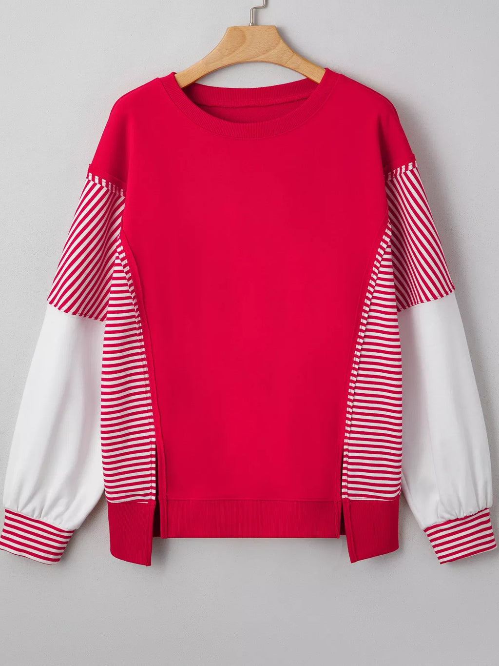 Striped Patchwork Sleeve Colorblock Sweatshirt