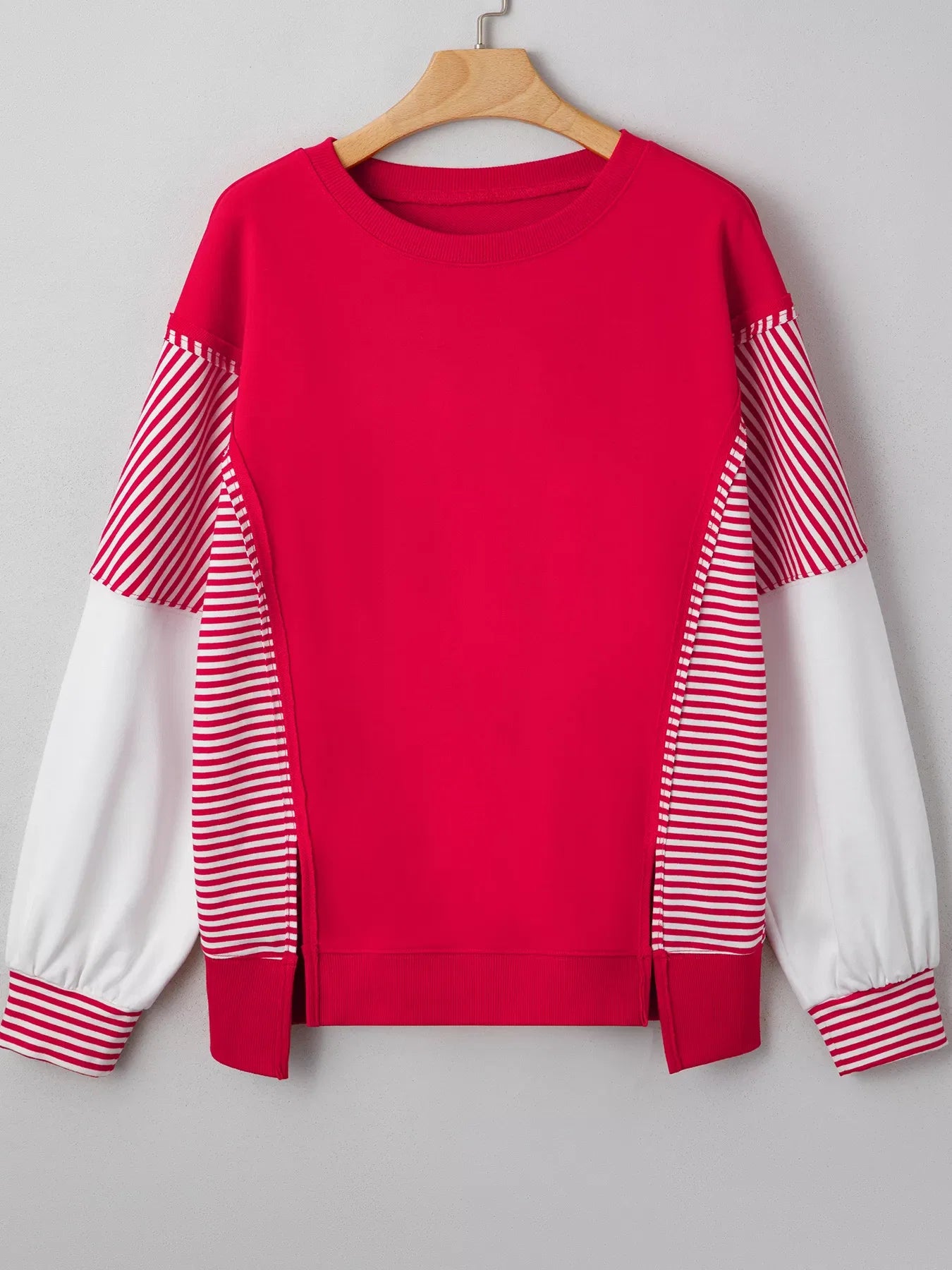 Striped Patchwork Sleeve Colorblock Sweatshirt