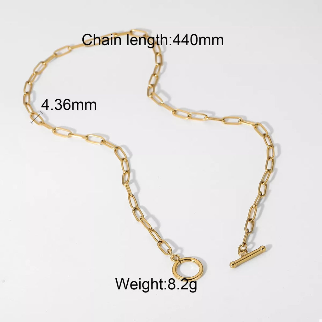 18K Gold-Plated Chain Link Toggle Clasp Necklace