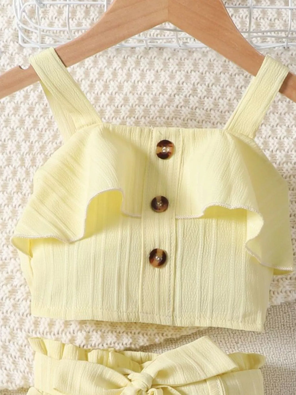 Children's Ribbed Ruffle Trim Top & Shorts Set