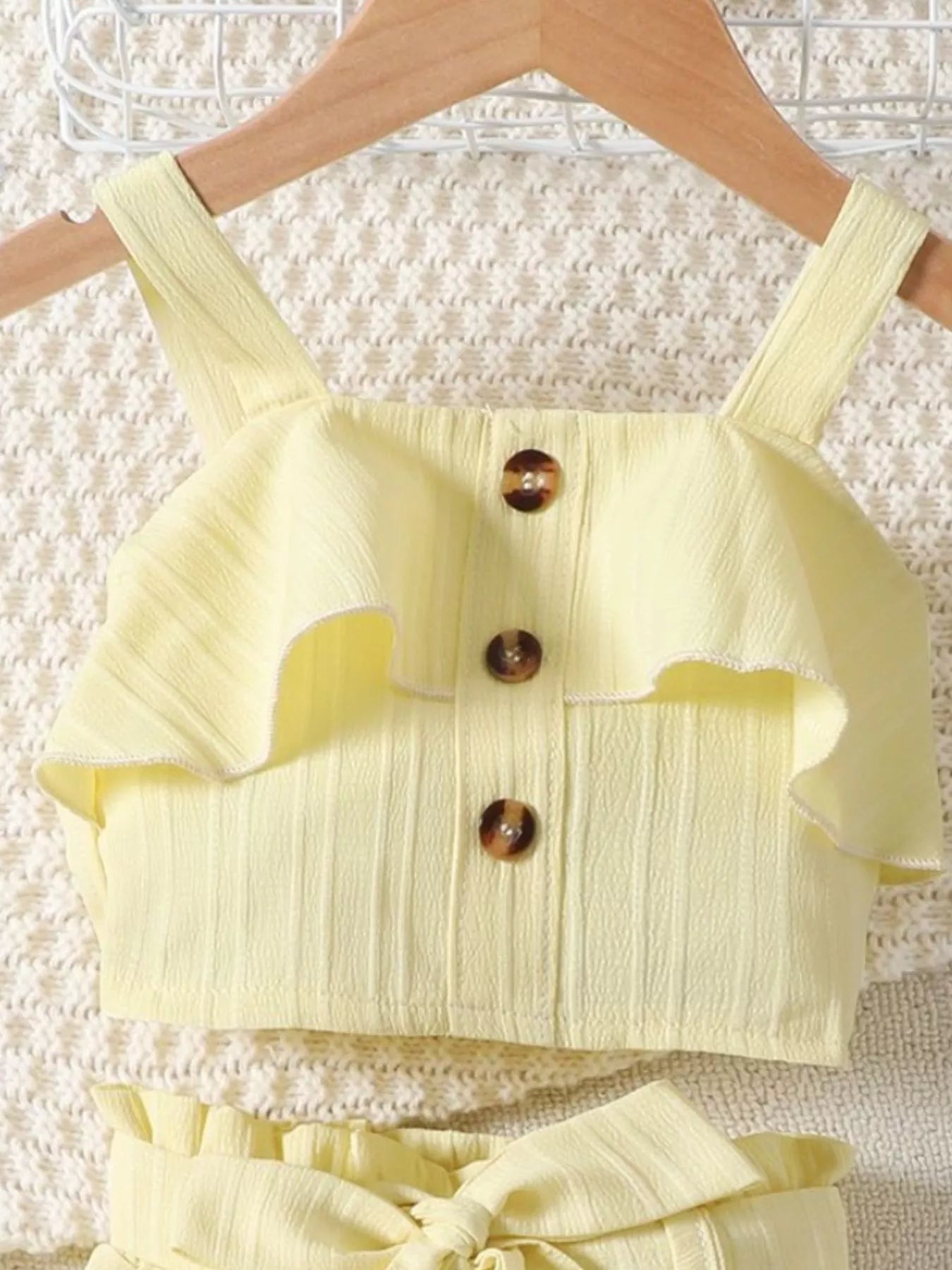 Children's Ribbed Ruffle Trim Top & Shorts Set