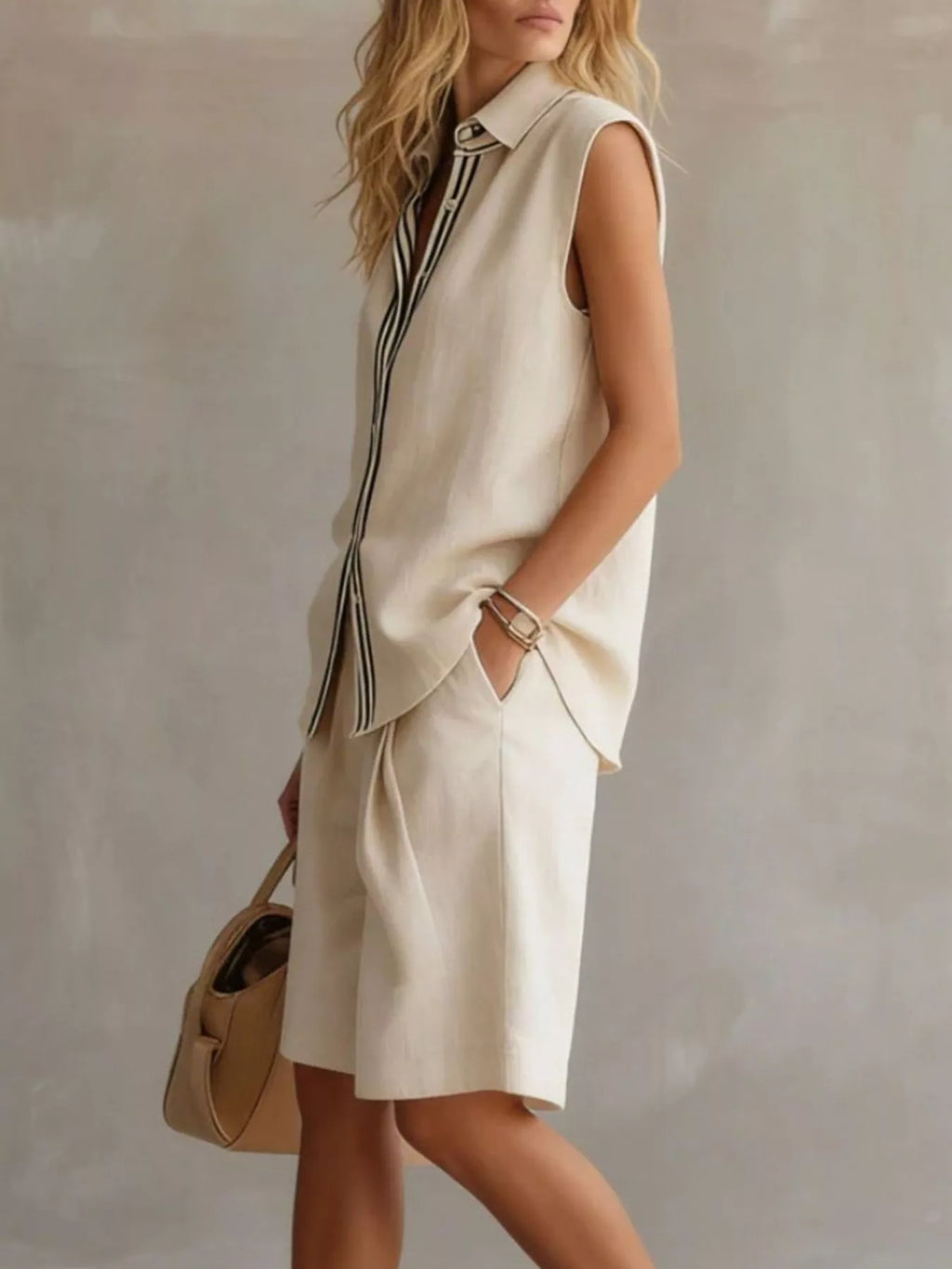 Sleeveless Button Up Top and Shorts Set