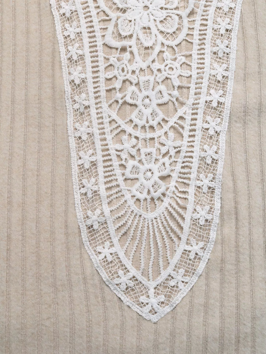 Lace Detail Ribbed Knit Long Sleeve T-Shirt