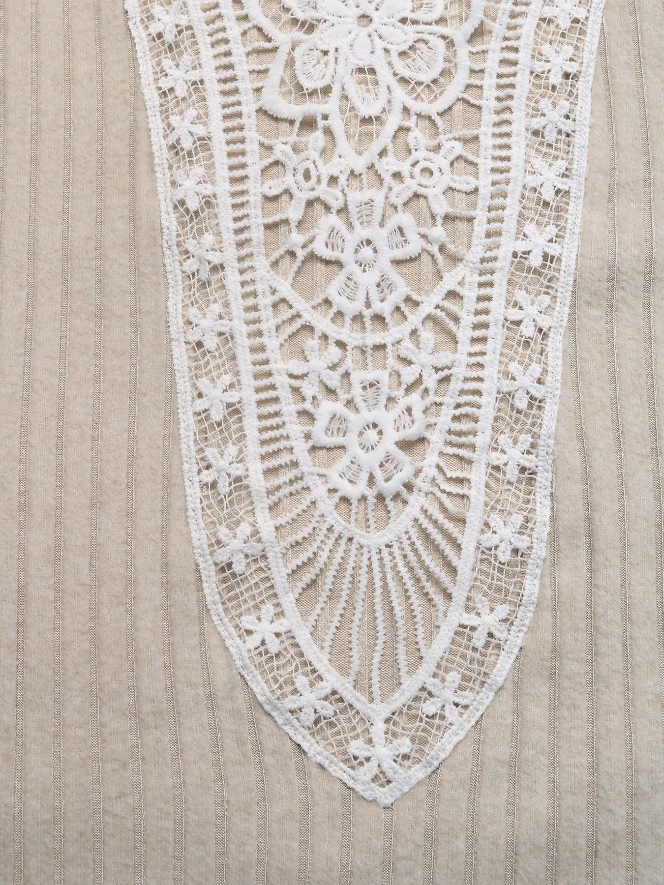 Lace Detail Ribbed Knit Long Sleeve T-Shirt