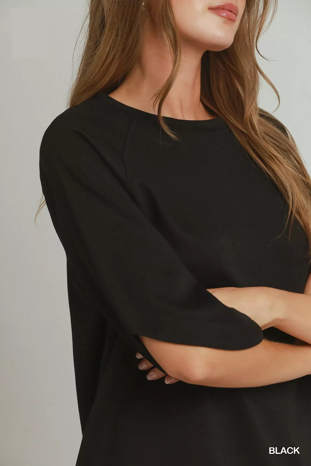 Umgee Round Hem Raglan Sleeve Top