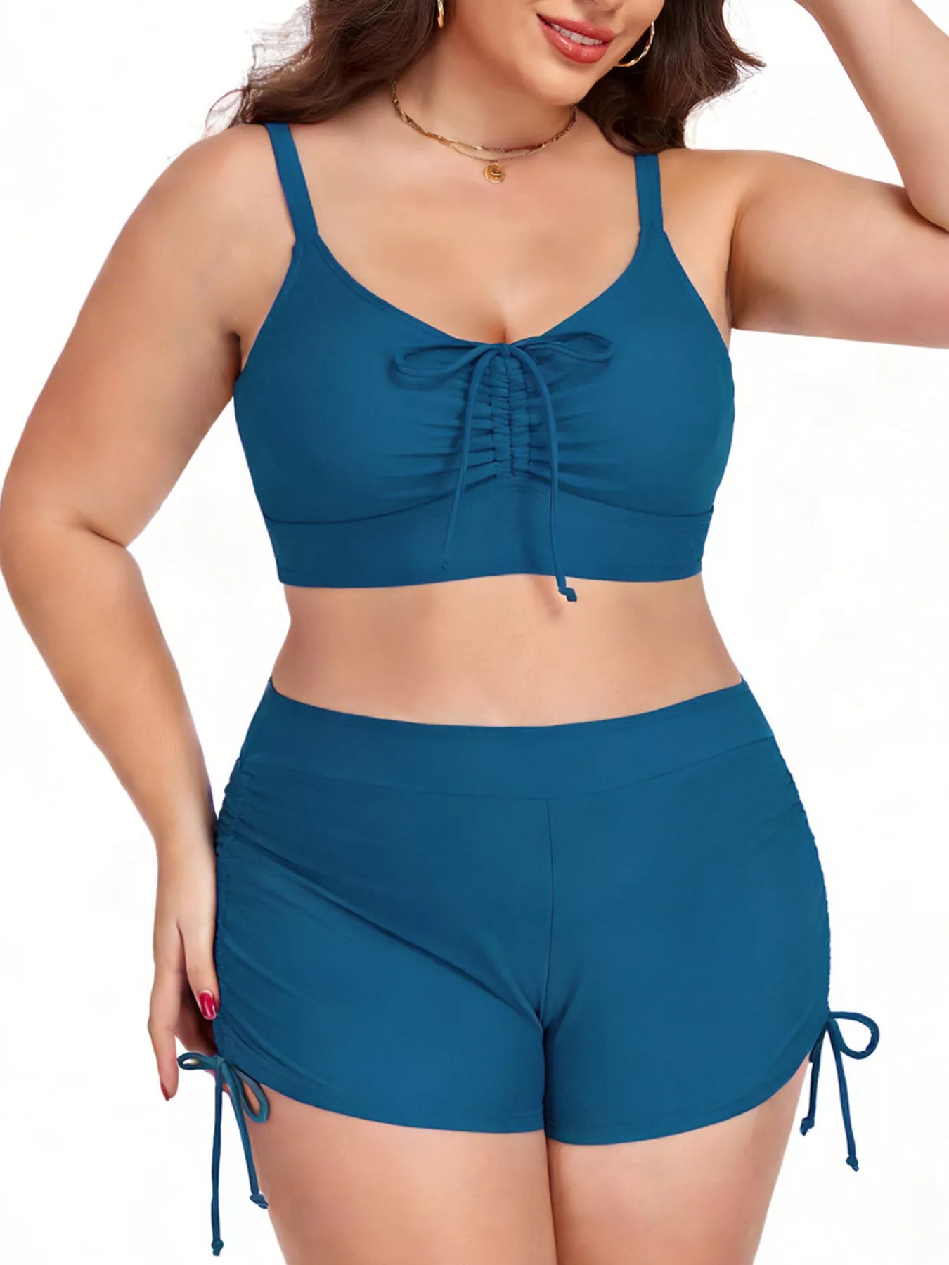 Plus Size Ruched Drawstring Swim Set