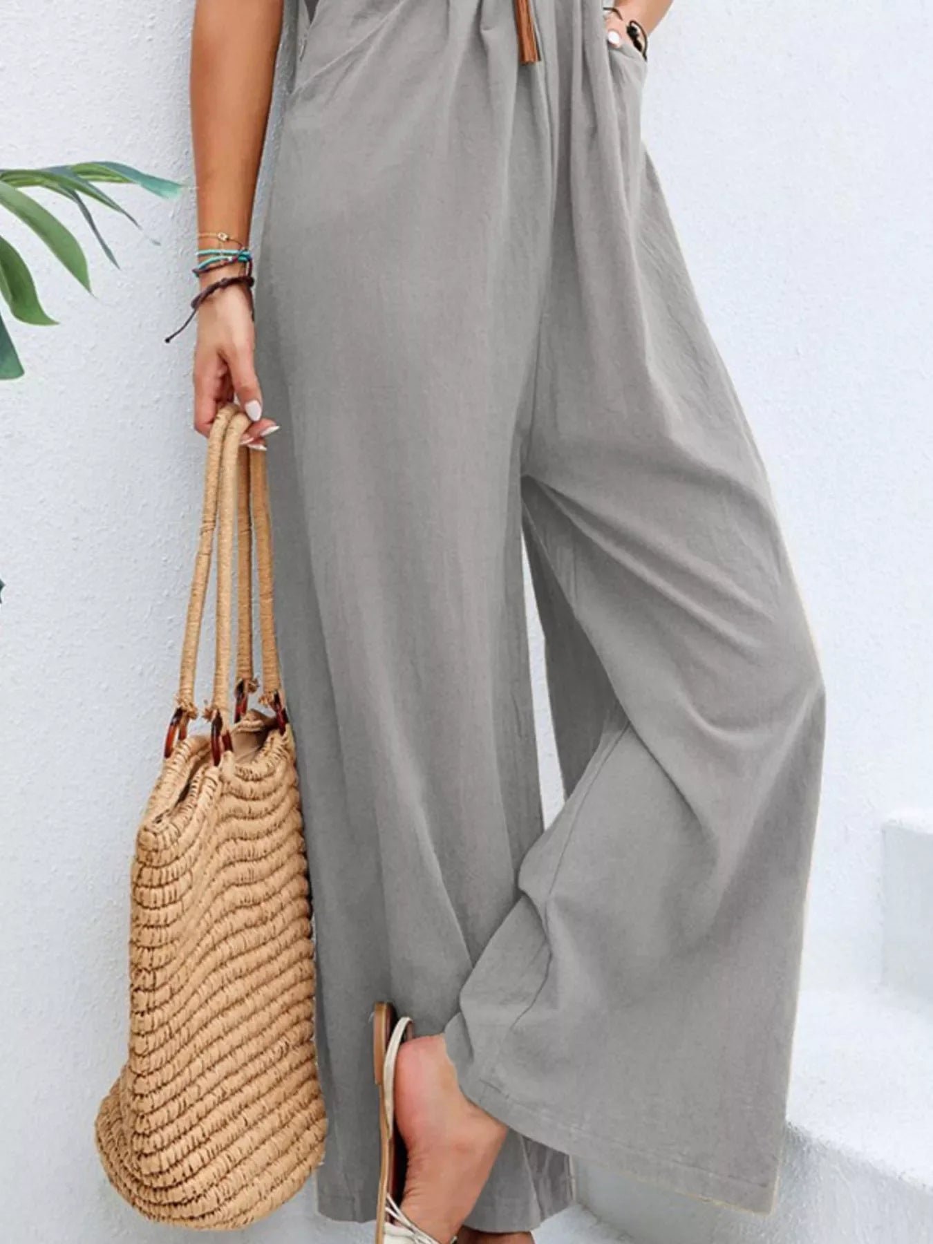 Full Size Casual Wide-Leg Overalls with Pockets Plus Size