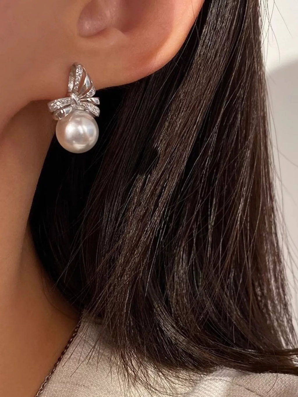 Pearl Bowknot Drop Earrings