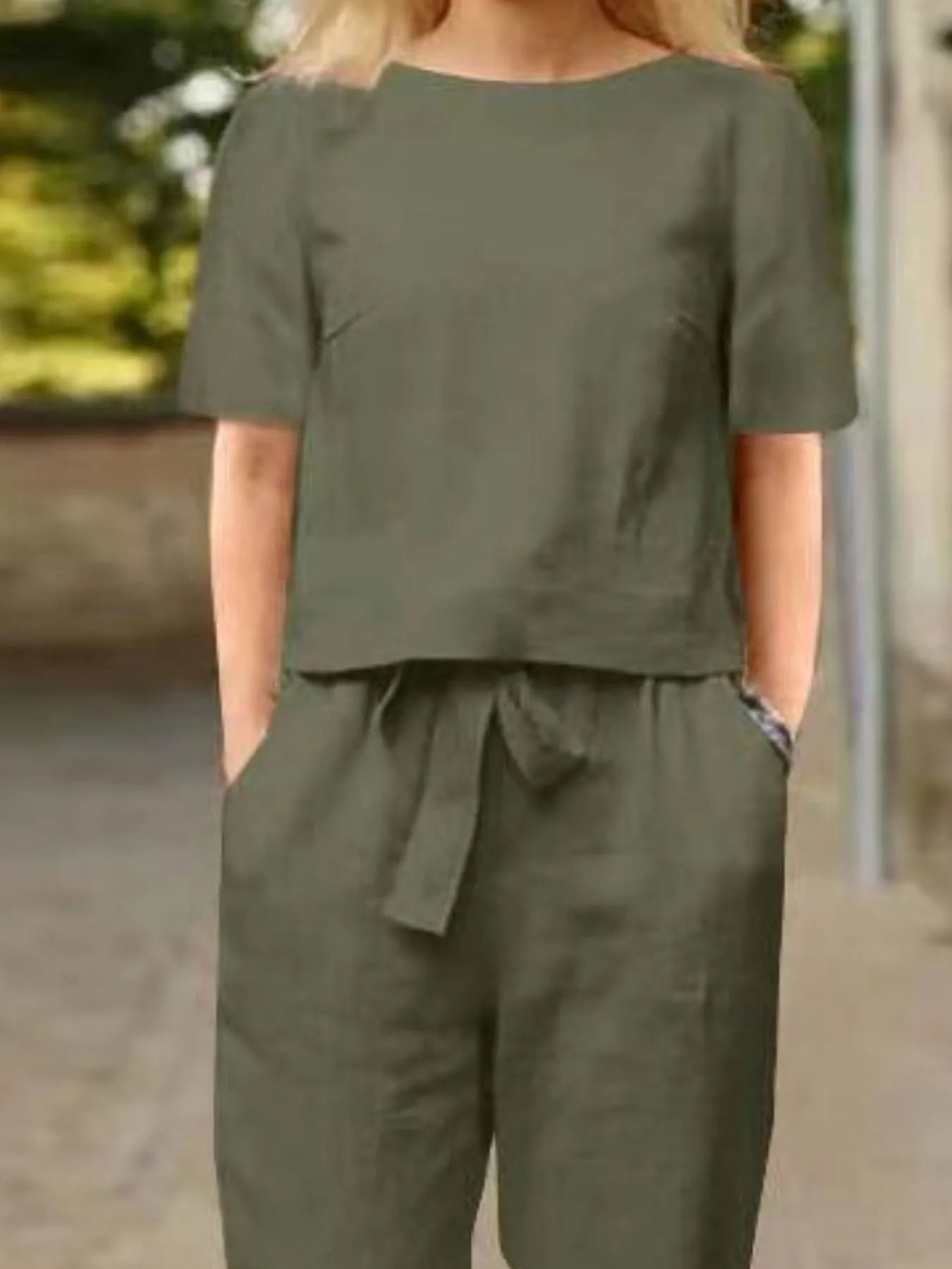 Full Size Round Neck Short Sleeve Top and Pants Set Plus Size