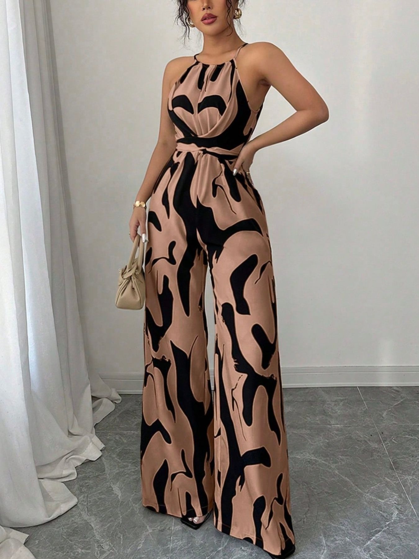 Abstract Print Sleeveless Wide Leg Jumpsuit