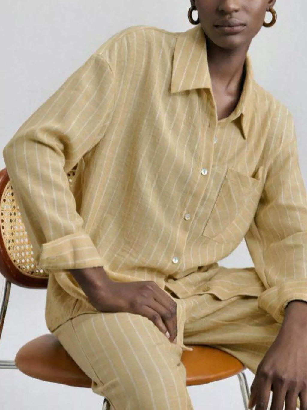 Striped Button Up Shirt and Pants Set
