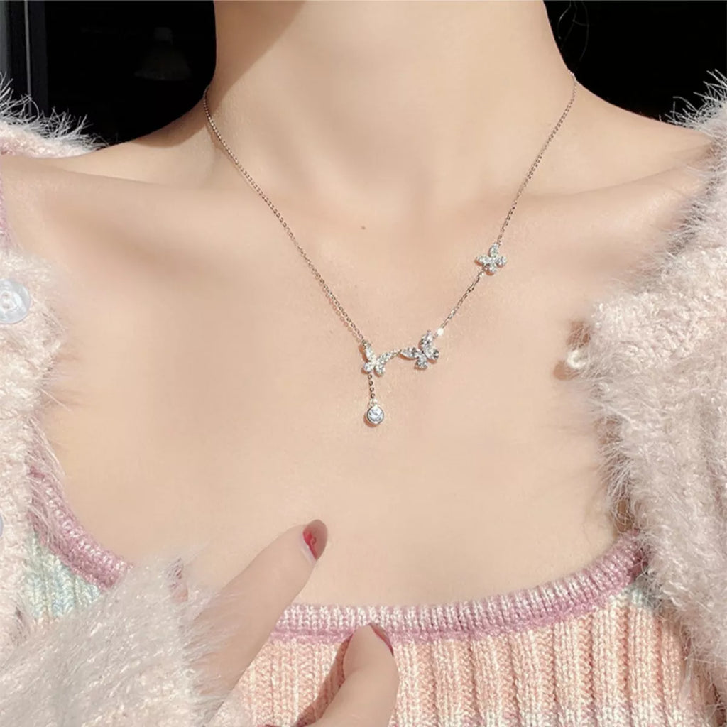 925 Sterling Silver Zircon Butterfly Necklace