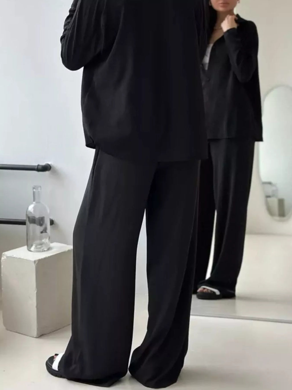 Relaxed Fit Shirt and Wide Leg Pants Set