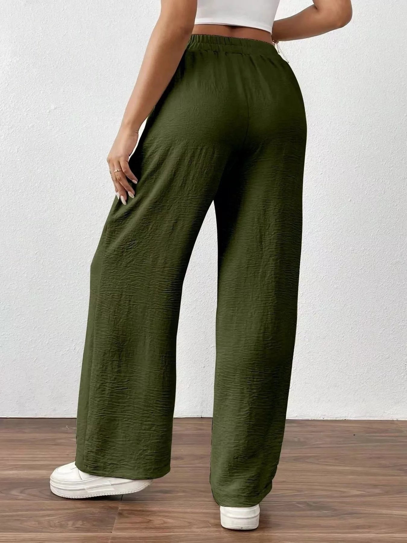 Casual Drawstring Wide Leg Pants