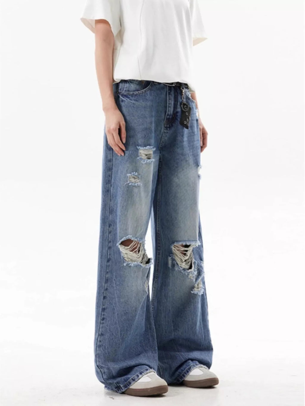 Men's Full Size Ripped Wide Leg Jeans Plus Size