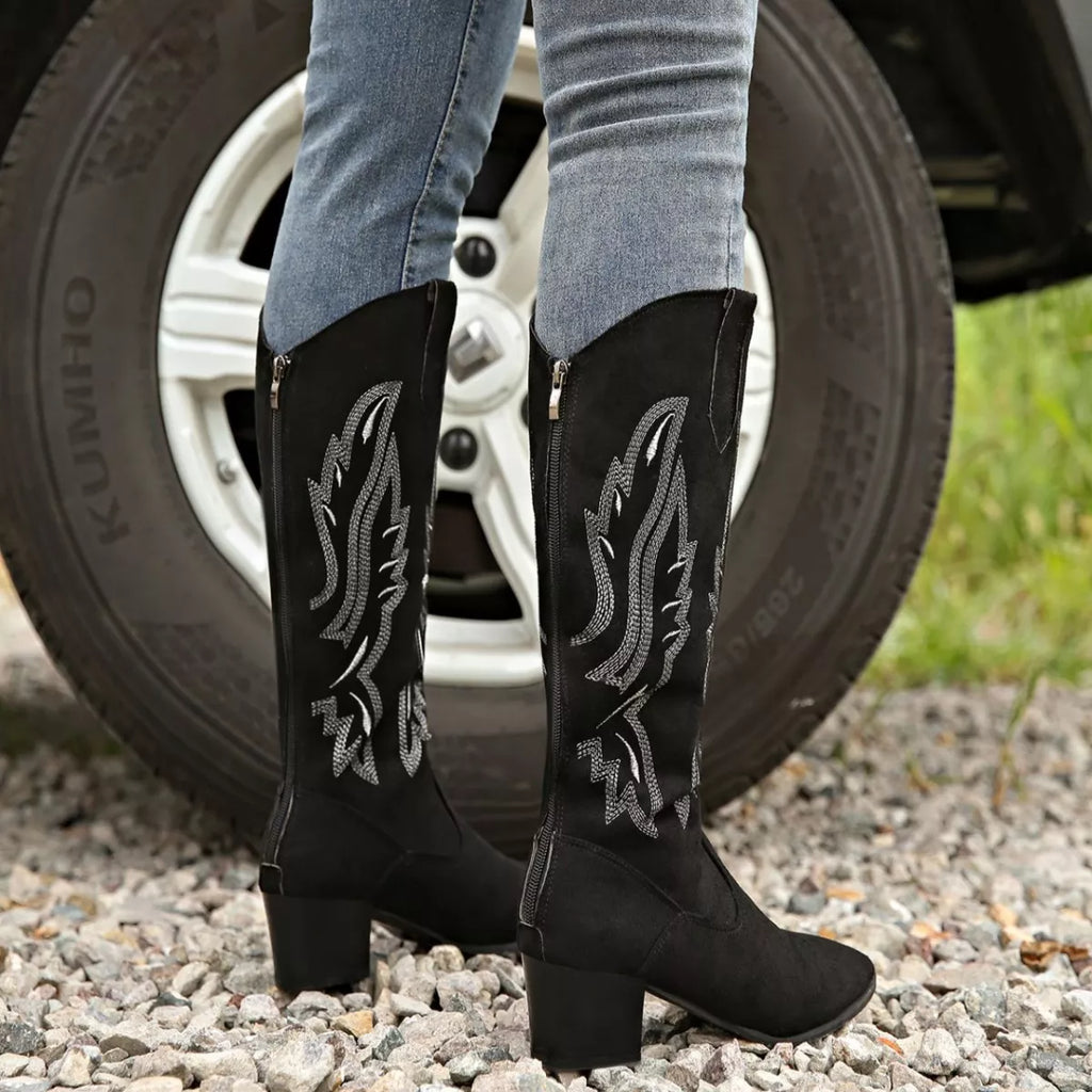 Point Toe Block Heels Boots