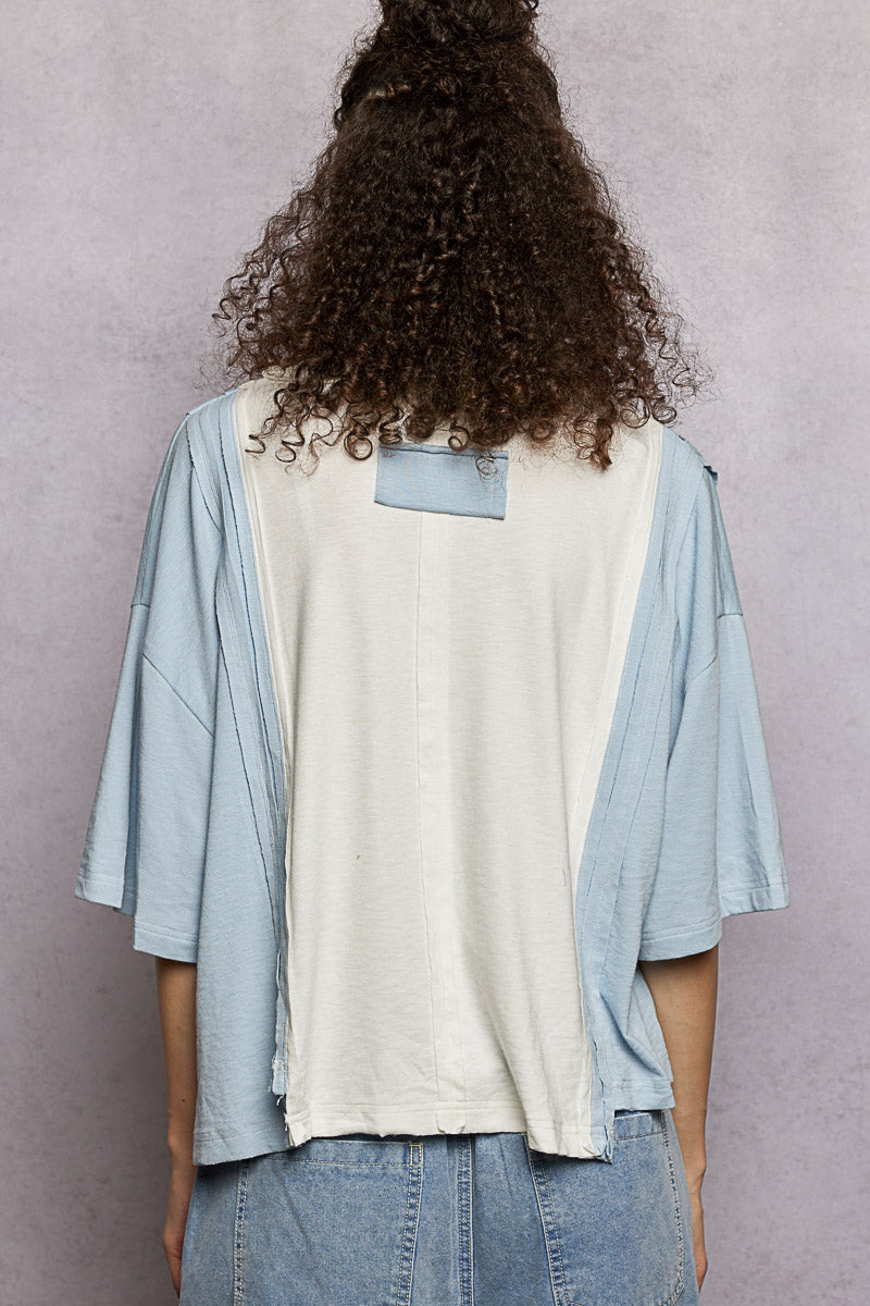 POL Color Block Patchwork Cropped T-Shirt
