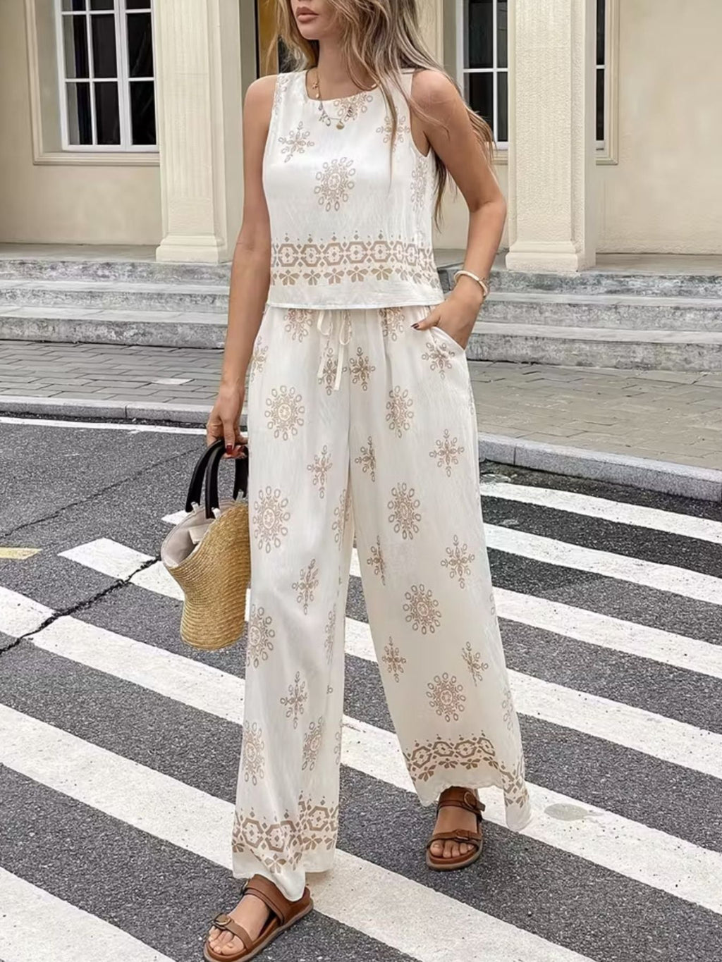 Sleeveless Top and Wide Leg Pants Set