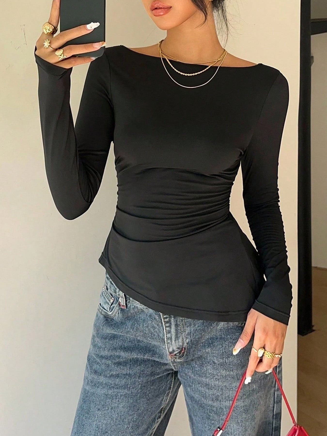 Lace Back Long Sleeve T-Shirt