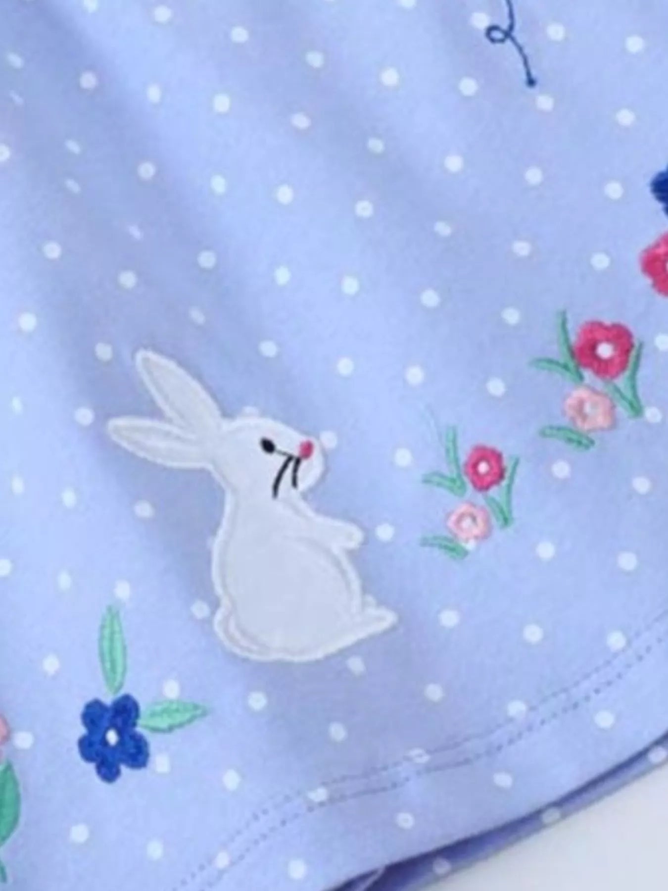 Children's Polka Dot Bunny Embroidered Ruffle Sleeve Dress