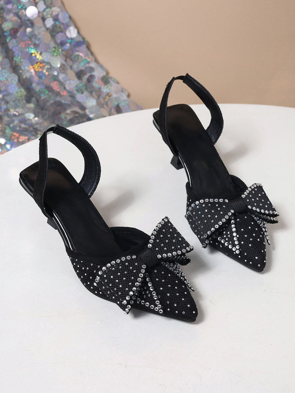 Rhinestone Bowknot Slingback Pumps