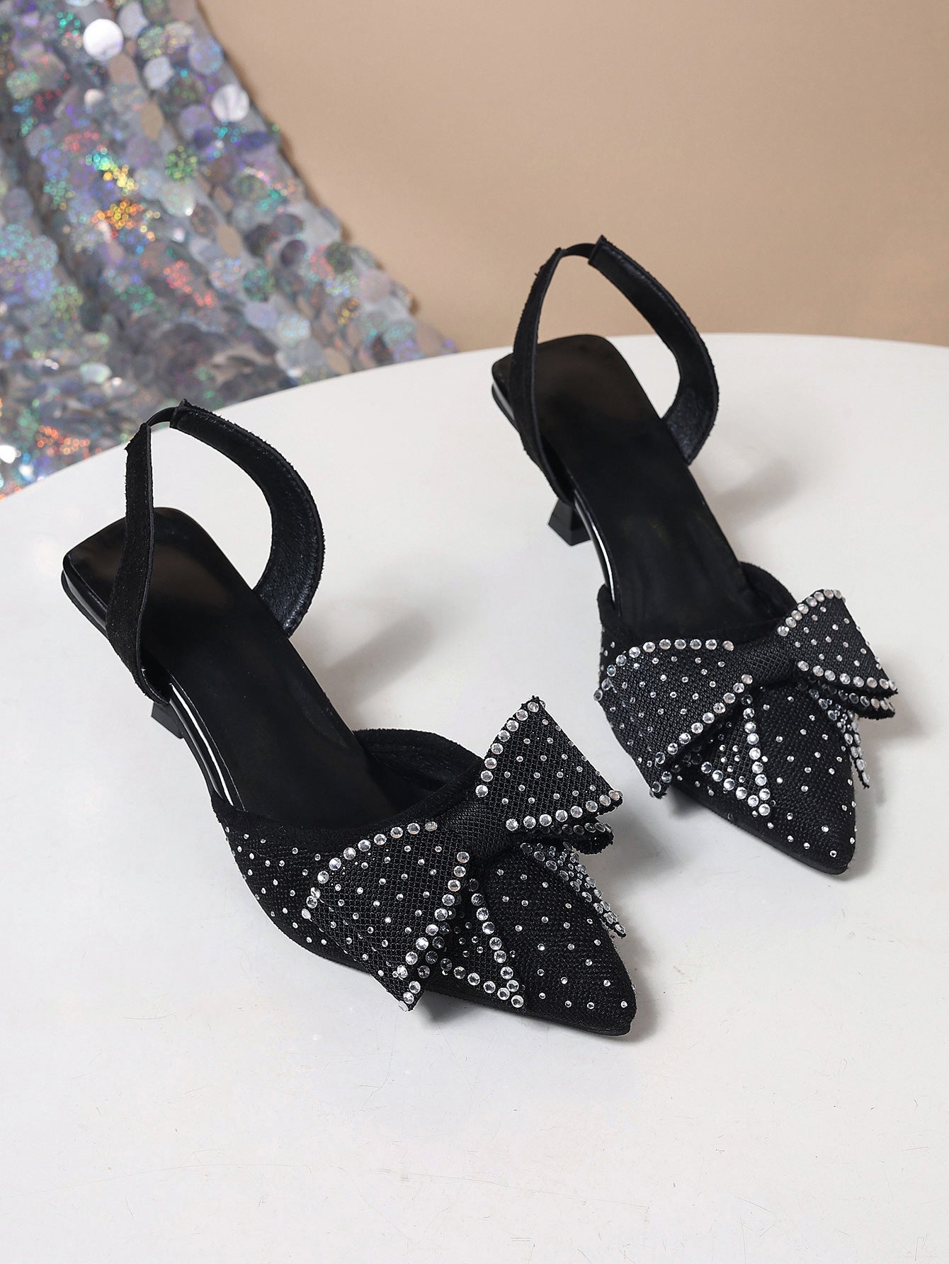 Rhinestone Bowknot Slingback Pumps